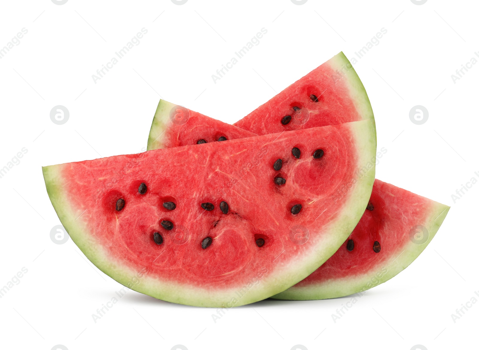 Photo of Slices of delicious ripe watermelon on white background