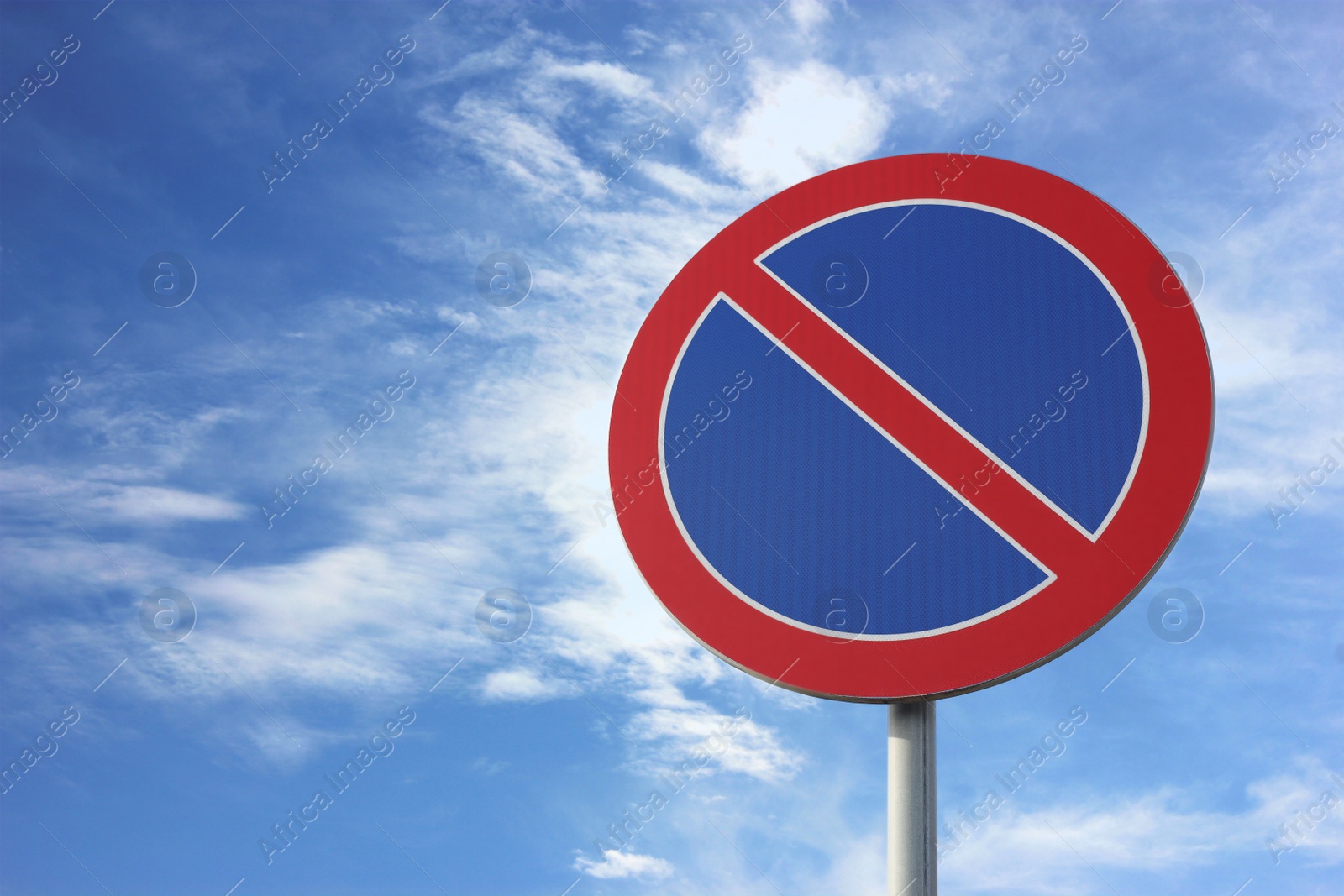 Photo of Traffic sign No Parking against blue sky, space for text