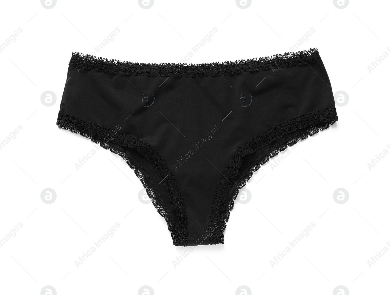 Photo of Elegant black women's underwear isolated on white, top view