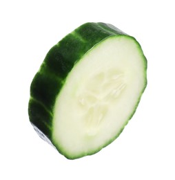 Photo of Slice of fresh cucumber isolated on white