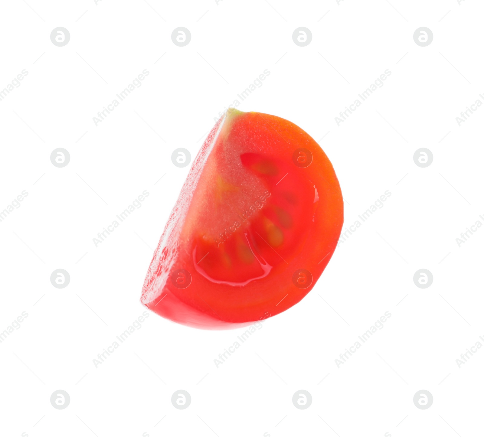 Photo of Piece of ripe cherry tomato isolated on white