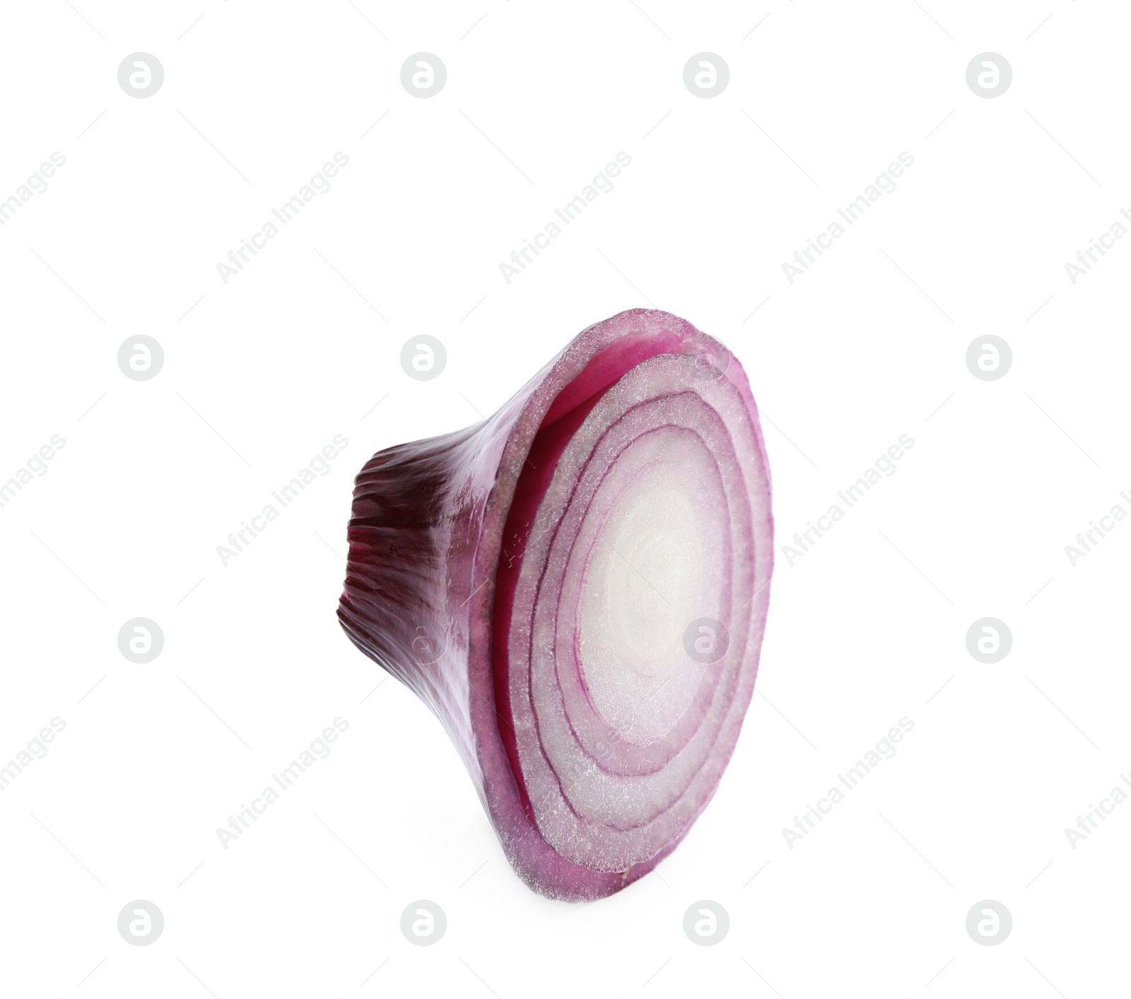 Photo of Fresh slice of red onion on white background