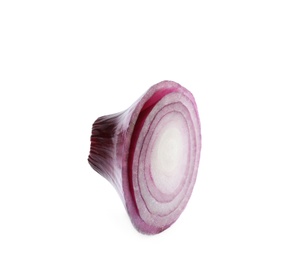 Fresh slice of red onion on white background