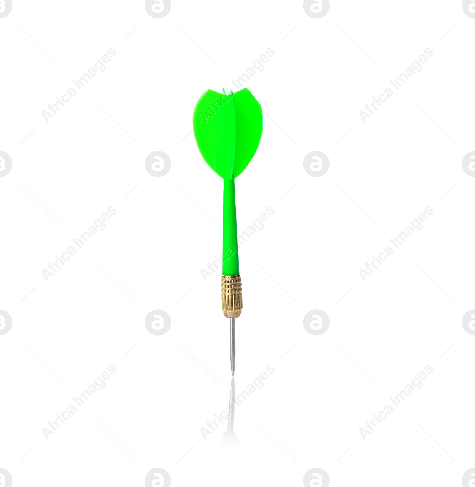 Photo of Green dart arrow for game on white background