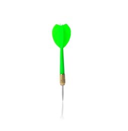 Photo of Green dart arrow for game on white background