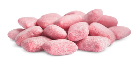 Heap of tasty sweet chewing gums on white background