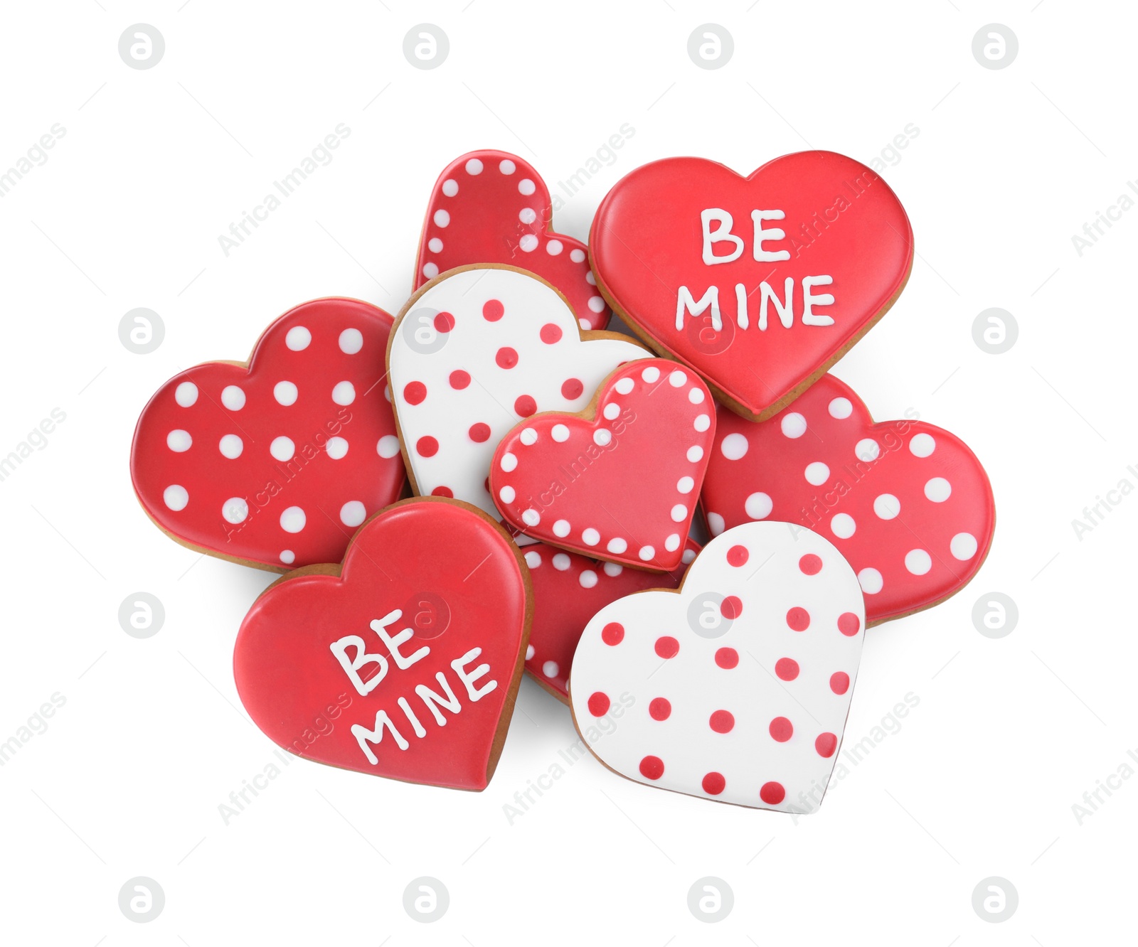 Photo of Delicious heart shaped cookies on white background, top view. Valentine's Day