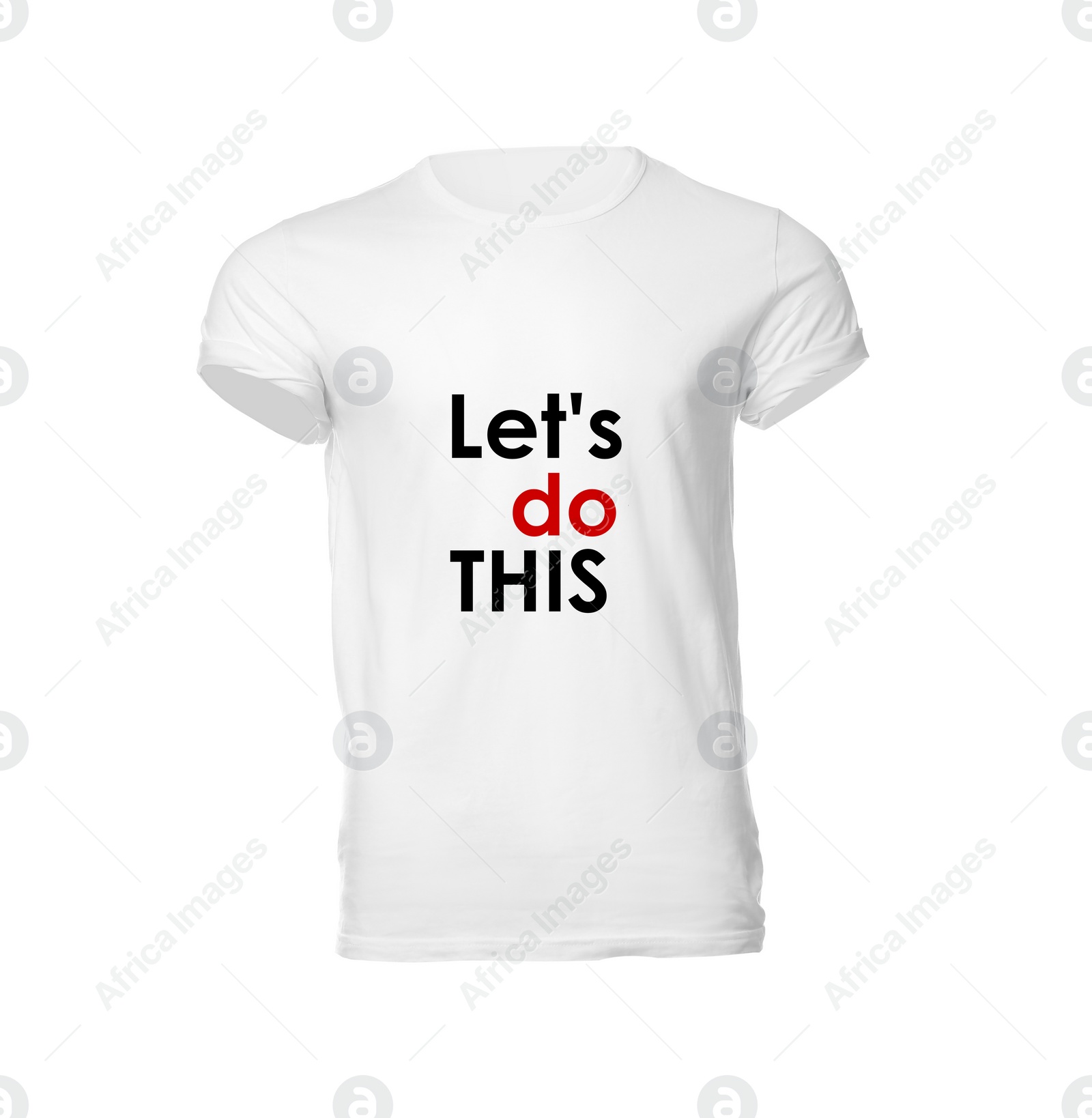 Image of Motivational phrase. Stylish men's t-shirt with text Let's Do This isolated on white