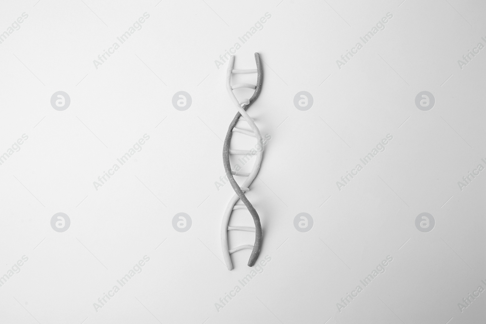 Photo of DNA molecule model made of colorful plasticine on white background, top view