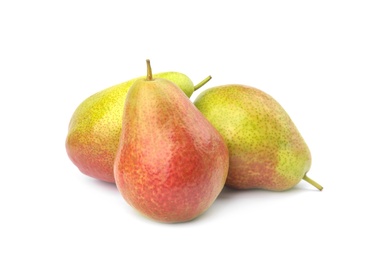 Photo of Heap of ripe juicy pears isolated on white