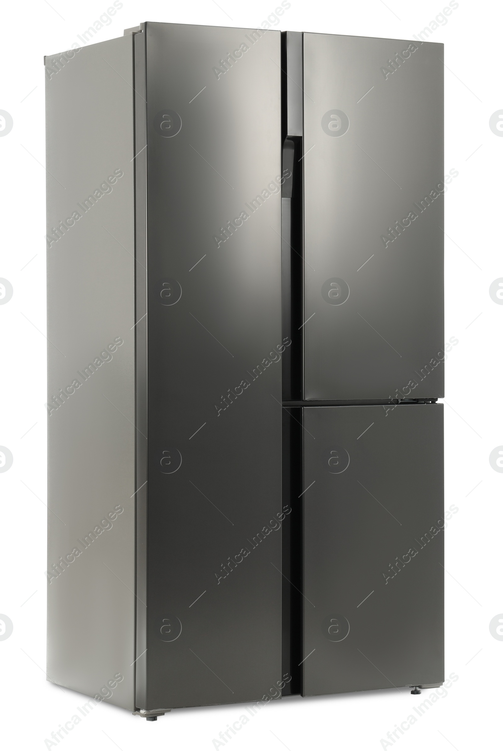 Photo of Modern stainless steel refrigerator isolated on white