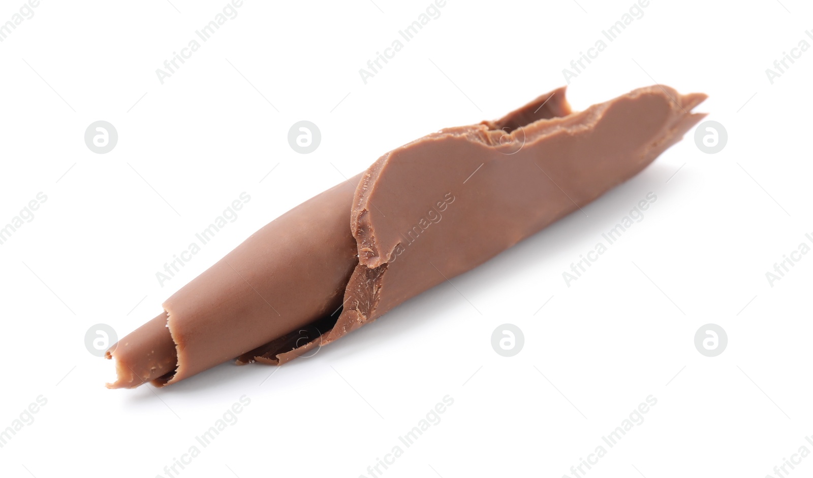 Photo of One tasty chocolate curl isolated on white