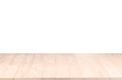 Photo of Empty clean wooden surface isolated on white