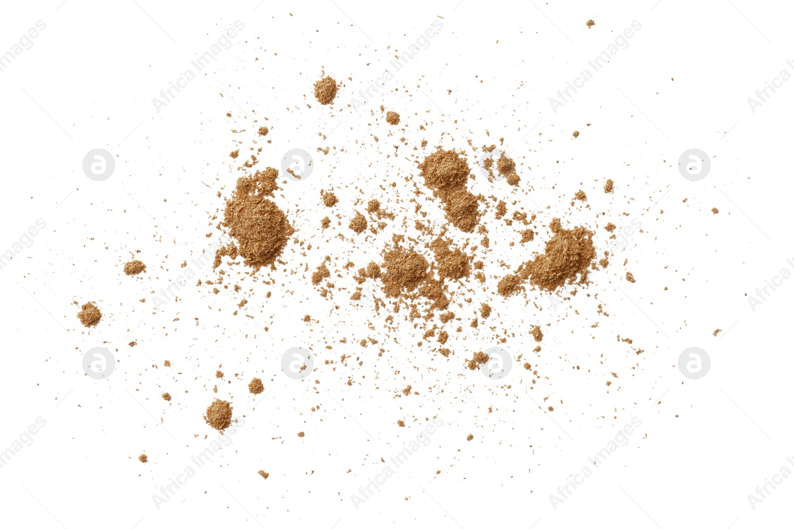 Photo of Dry aromatic cinnamon powder isolated on white, top view