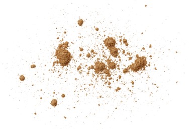 Dry aromatic cinnamon powder isolated on white, top view