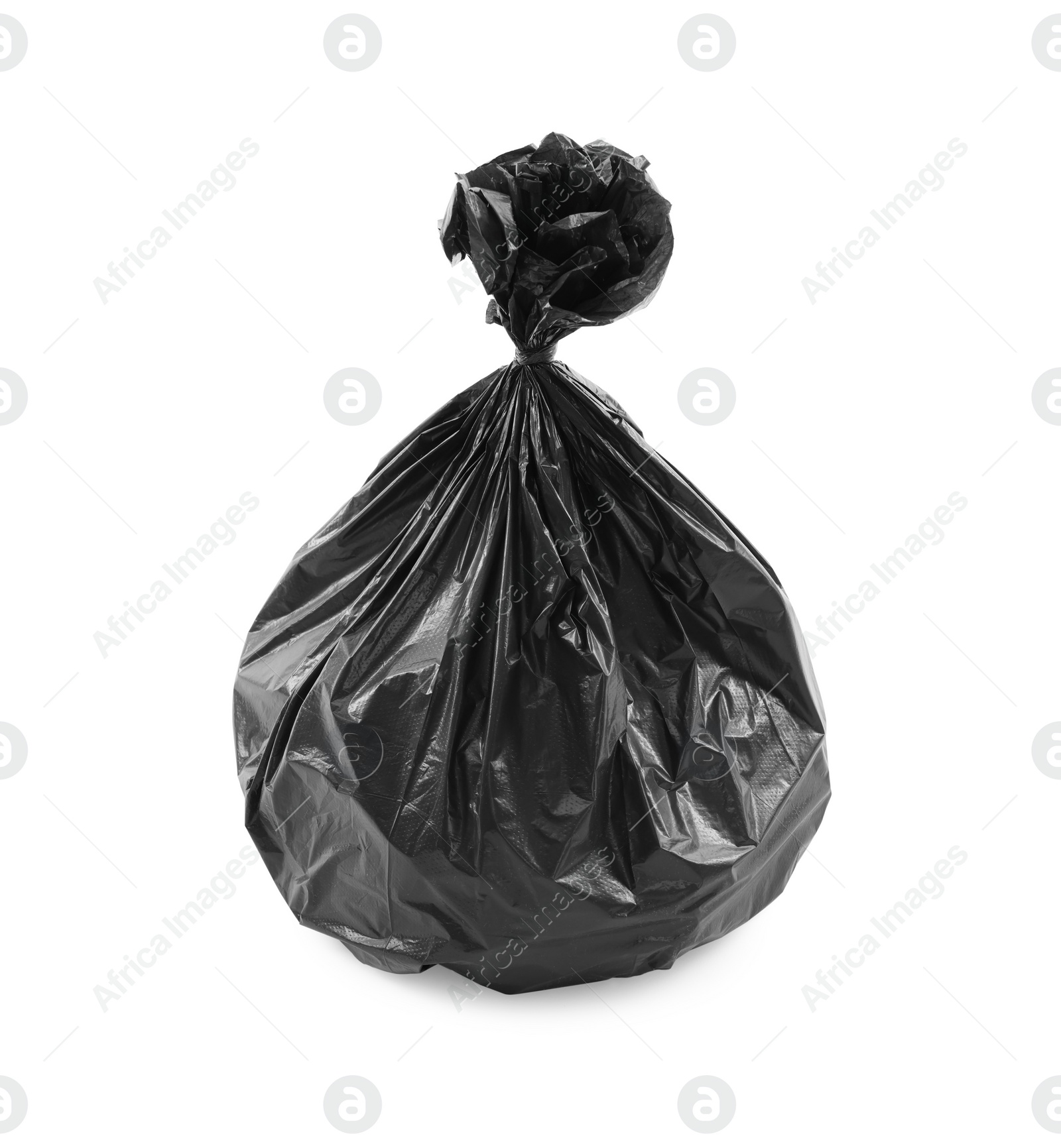 Photo of Black plastic garbage bag isolated on white