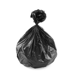 Photo of Black plastic garbage bag isolated on white