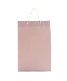 Photo of Pink paper shopping bag isolated on white