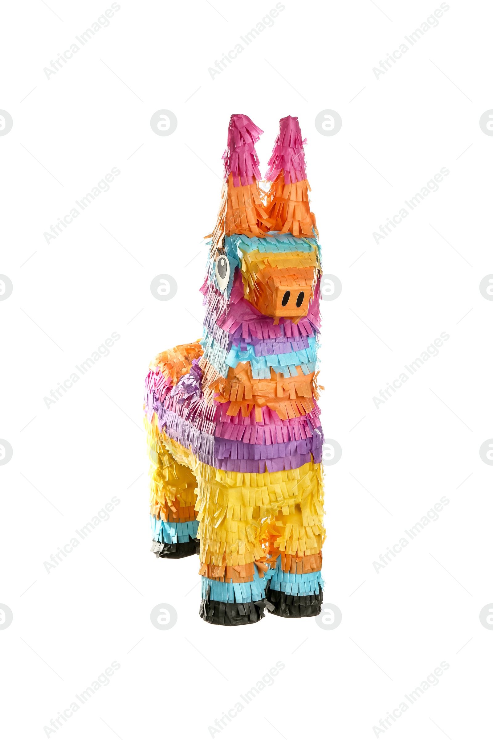 Photo of Bright colorful donkey pinata isolated on white