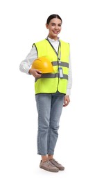Engineer with hard hat and badge on white background