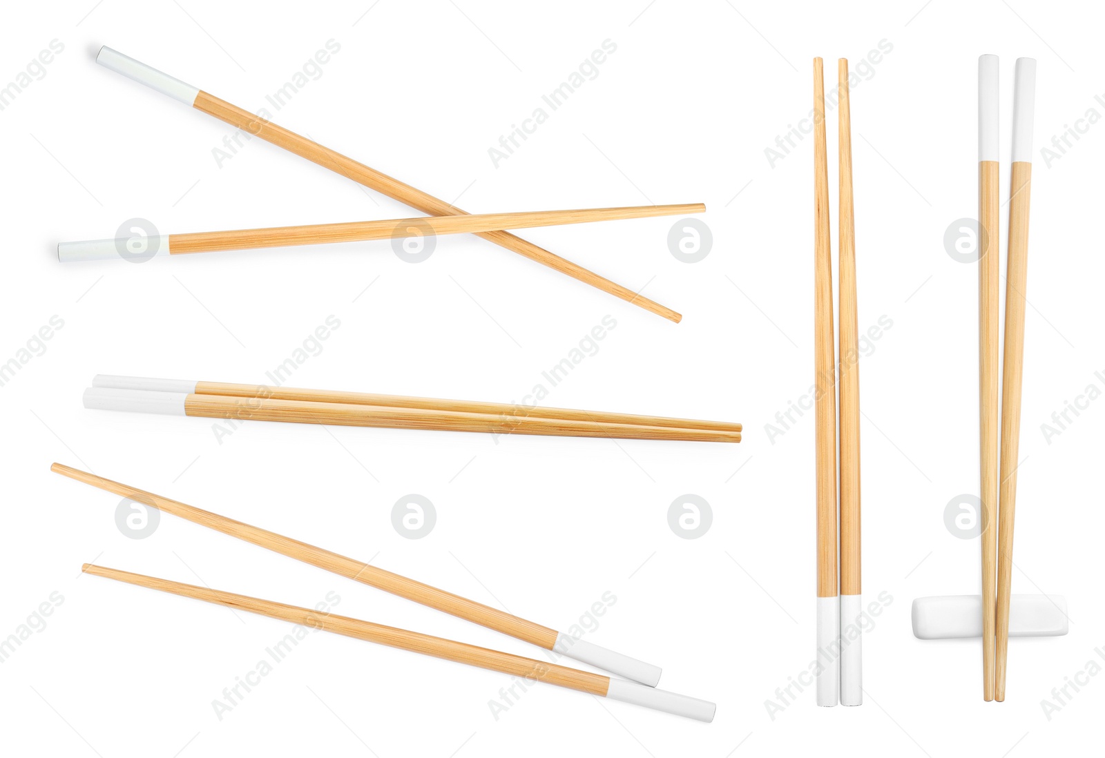 Image of Collage with wooden chopsticks isolated on white