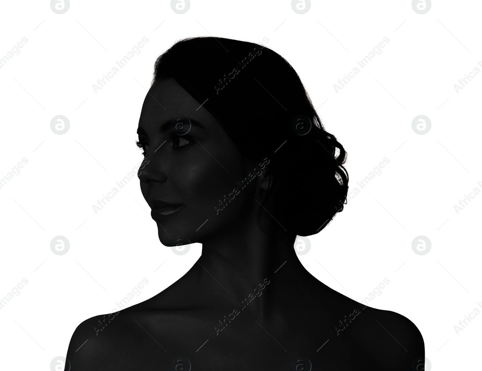 Image of Silhouette of one woman isolated on white