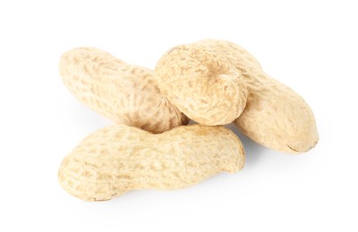 Photo of Pile of fresh unpeeled peanuts isolated on white