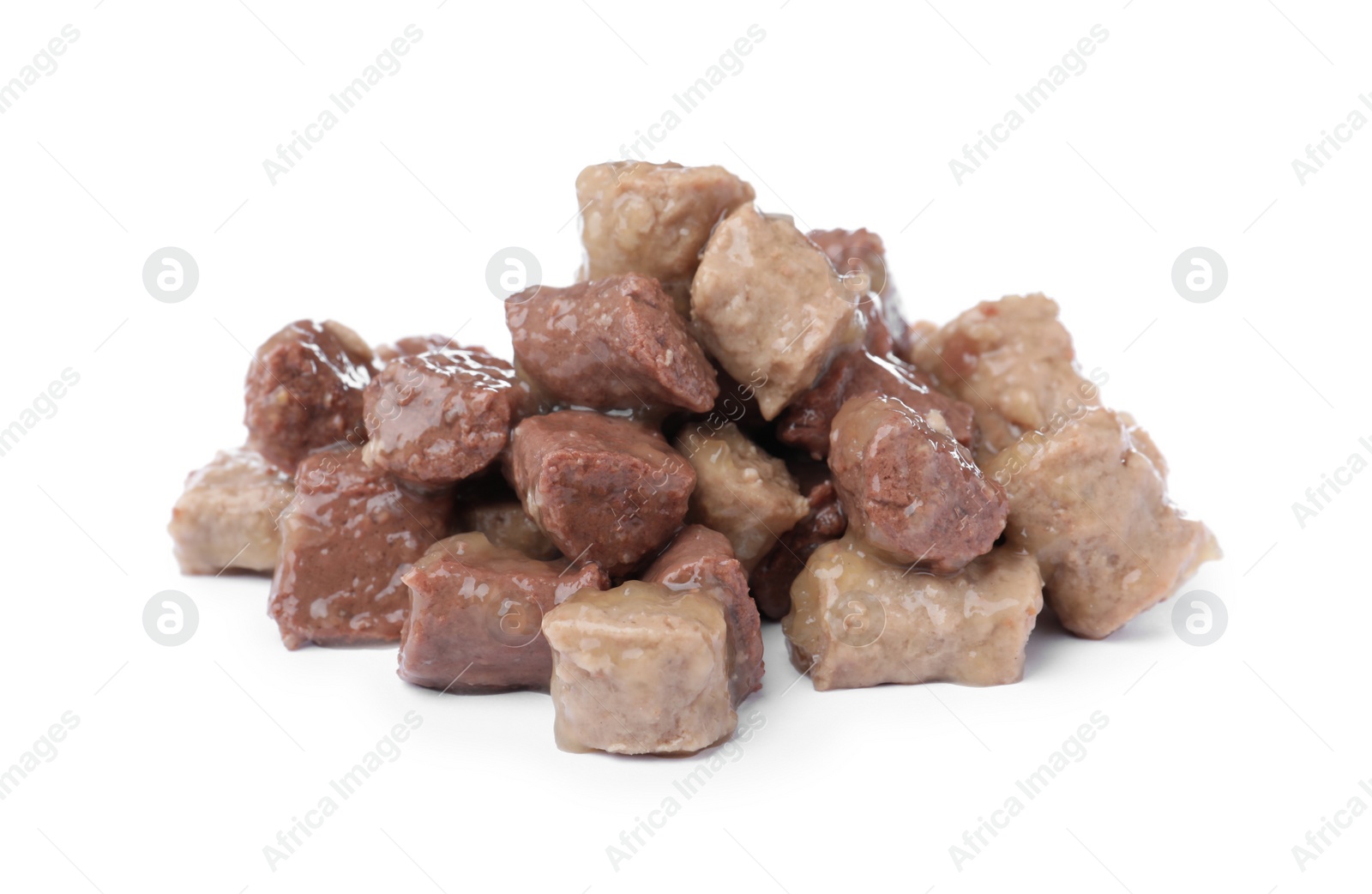 Photo of Pile of wet pet food isolated on white