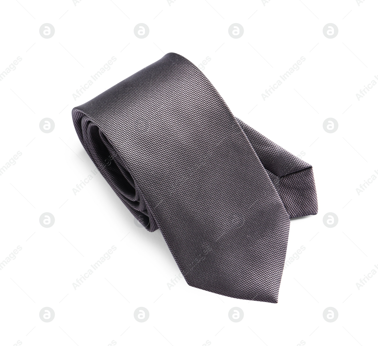 Photo of One grey necktie isolated on white, above view