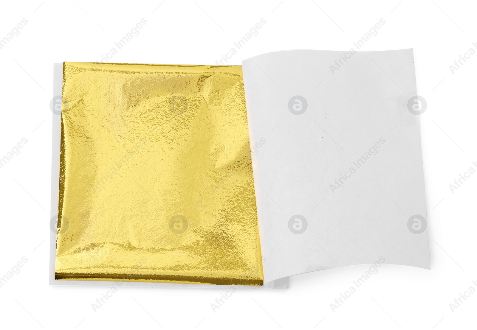 Photo of One edible gold leaf sheet isolated on white