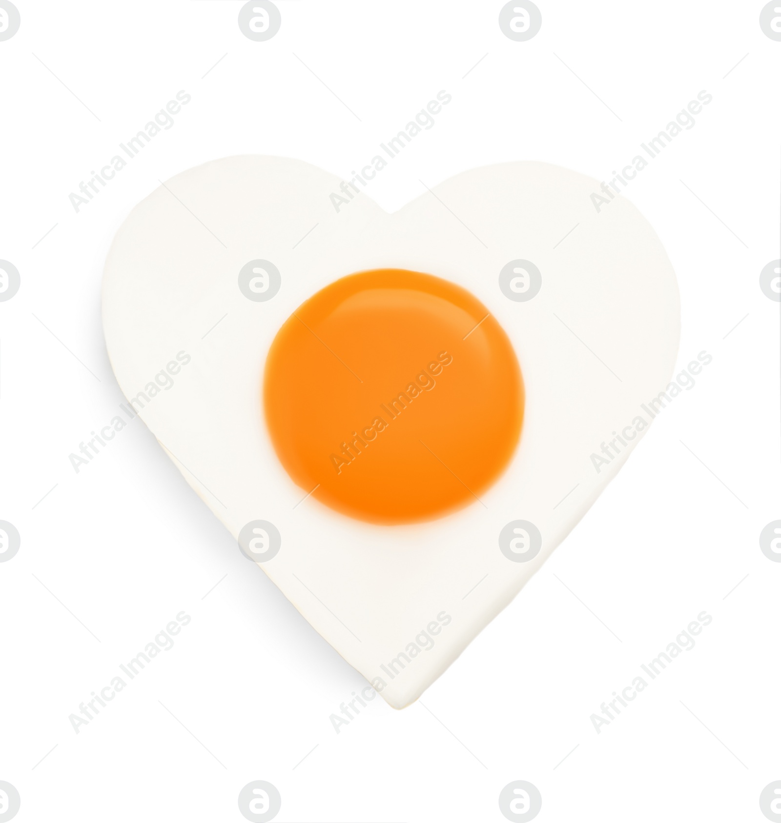 Photo of Tasty fried egg in shape of heart isolated on white, top view