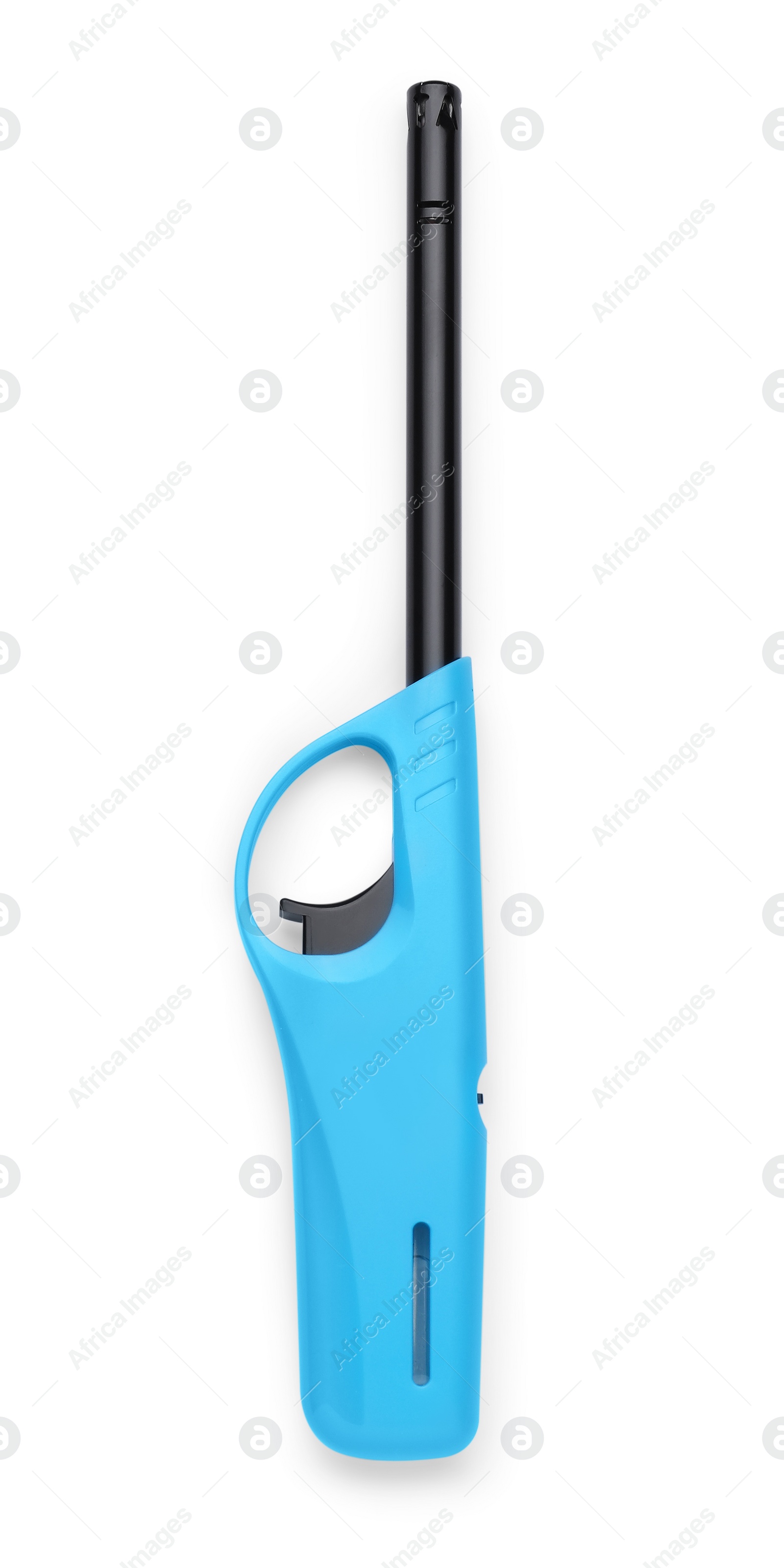 Photo of Blue gas lighter for stove isolated on white, top view
