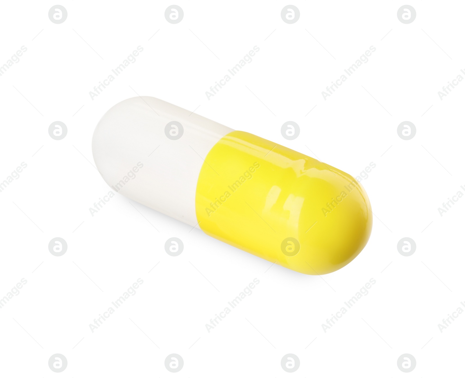 Photo of One antibiotic pill isolated on white. Medicinal treatment