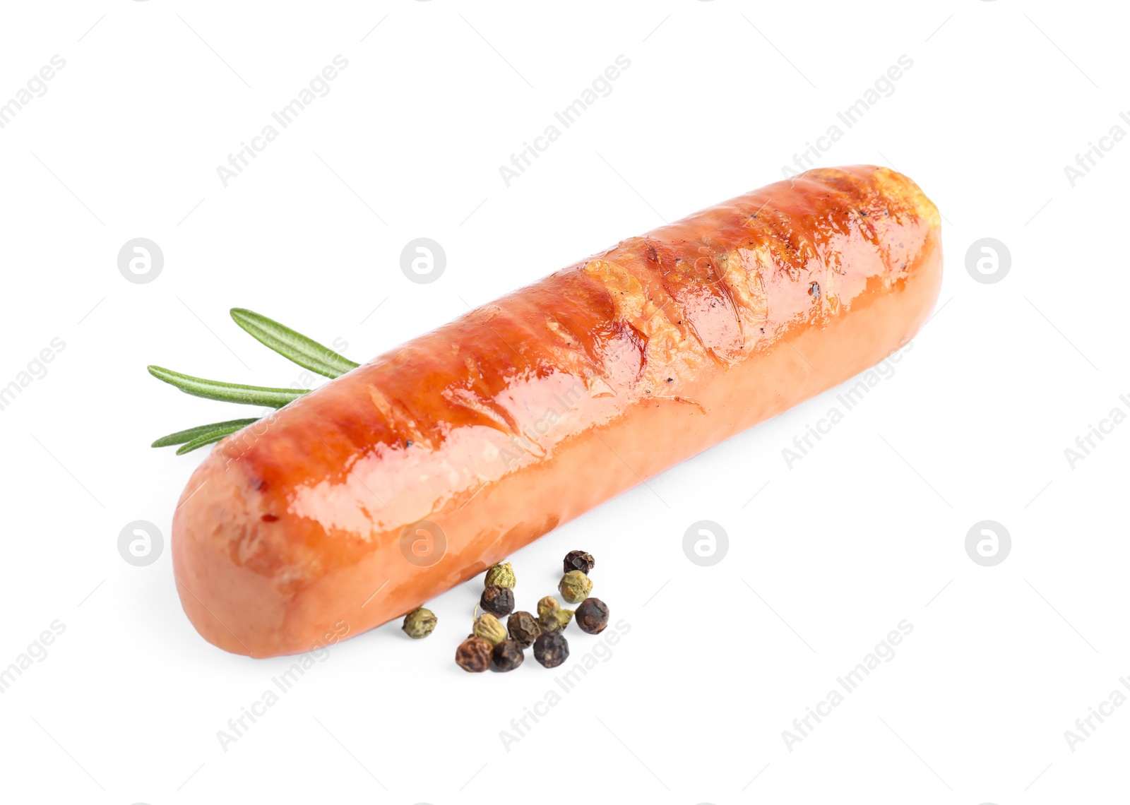 Photo of Delicious grilled sausage on white background. Barbecue food