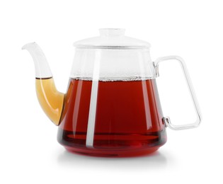 Photo of Tasty tea in teapot isolated on white