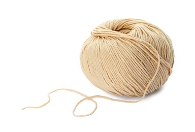 Soft beige woolen yarn isolated on white