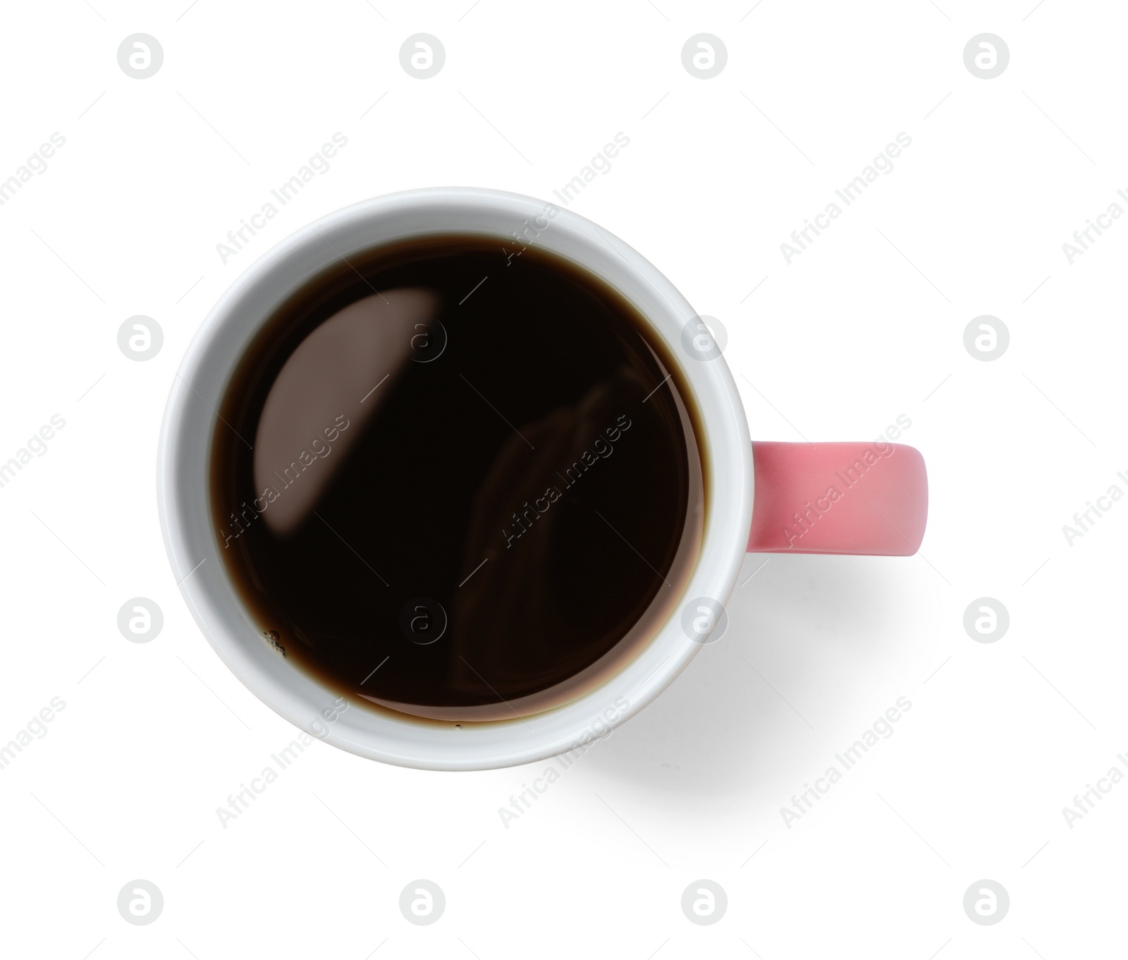 Photo of Ceramic cup with hot aromatic coffee on white background