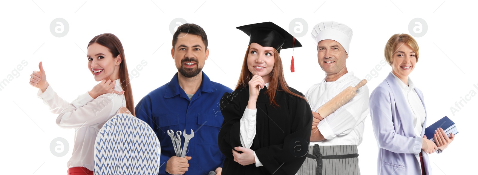 Image of Career choice. People of different professions on white background, banner design