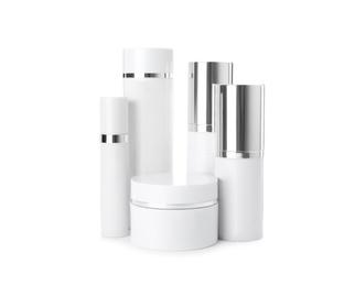 Set of luxury cosmetic products on white background
