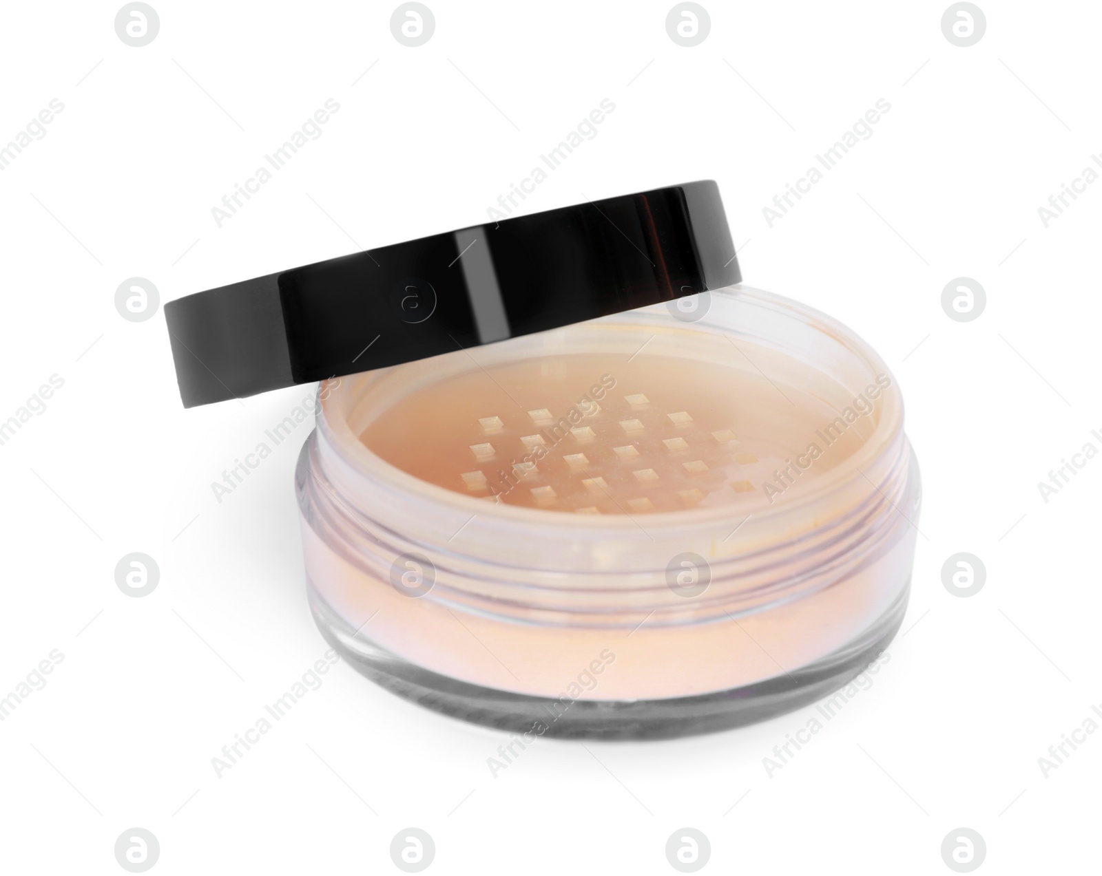 Photo of Loose face powder isolated on white. Makeup product