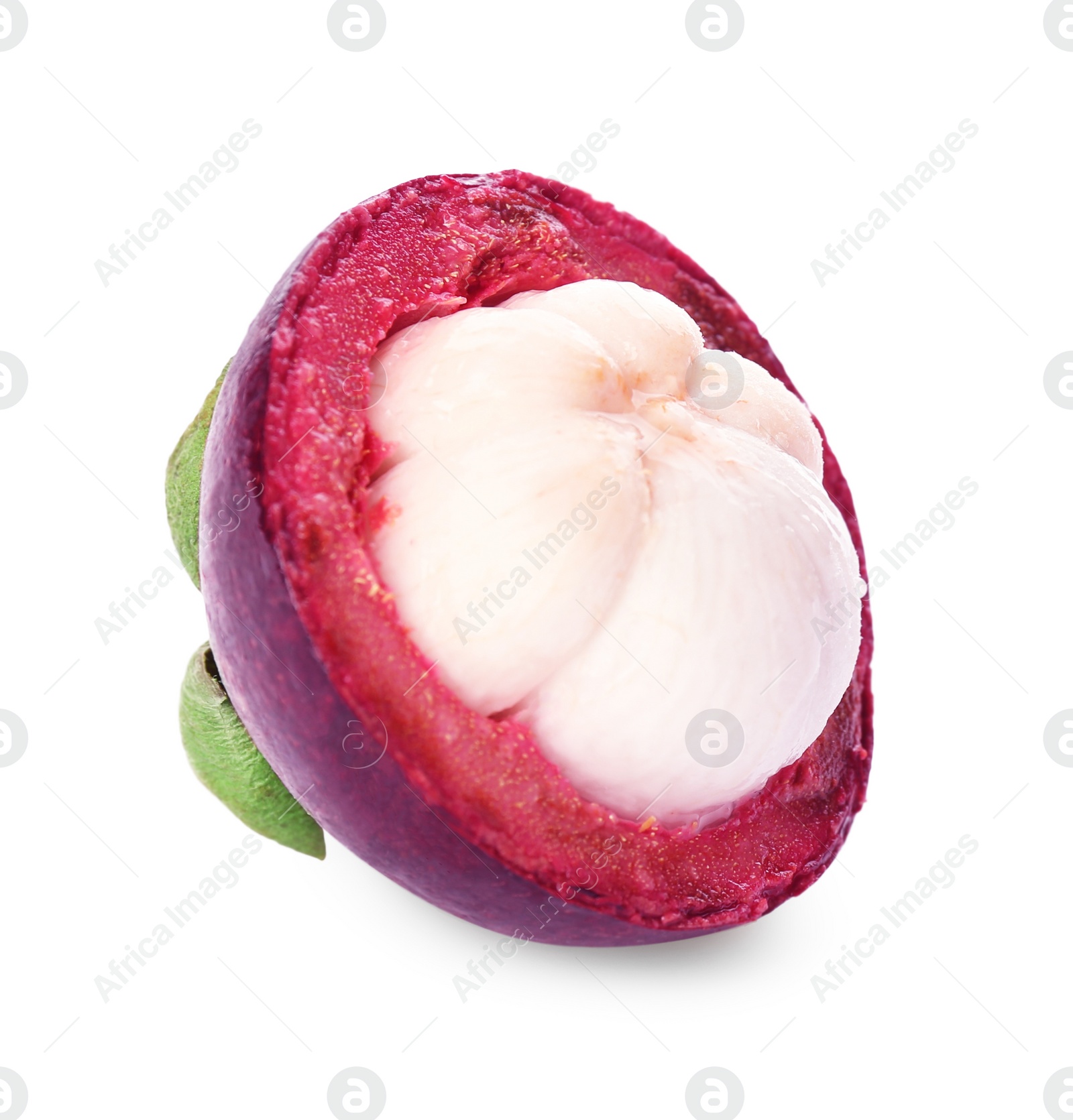 Photo of Open fresh mangosteen fruit on white background