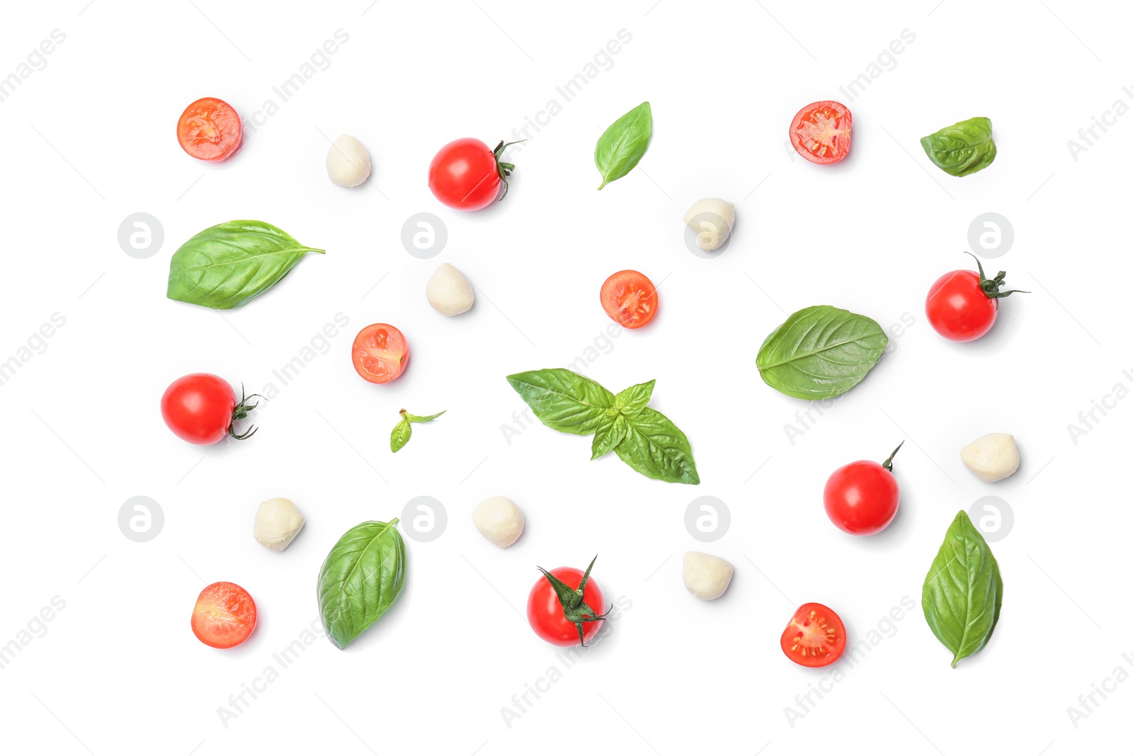 Photo of Flat lay composition with ingredients for pizza on white background