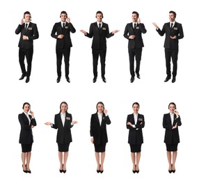 Collage with photos of receptionists on white background