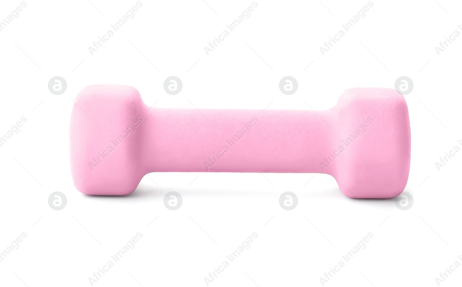 Photo of Pink dumbbell isolated on white. Weight training equipment