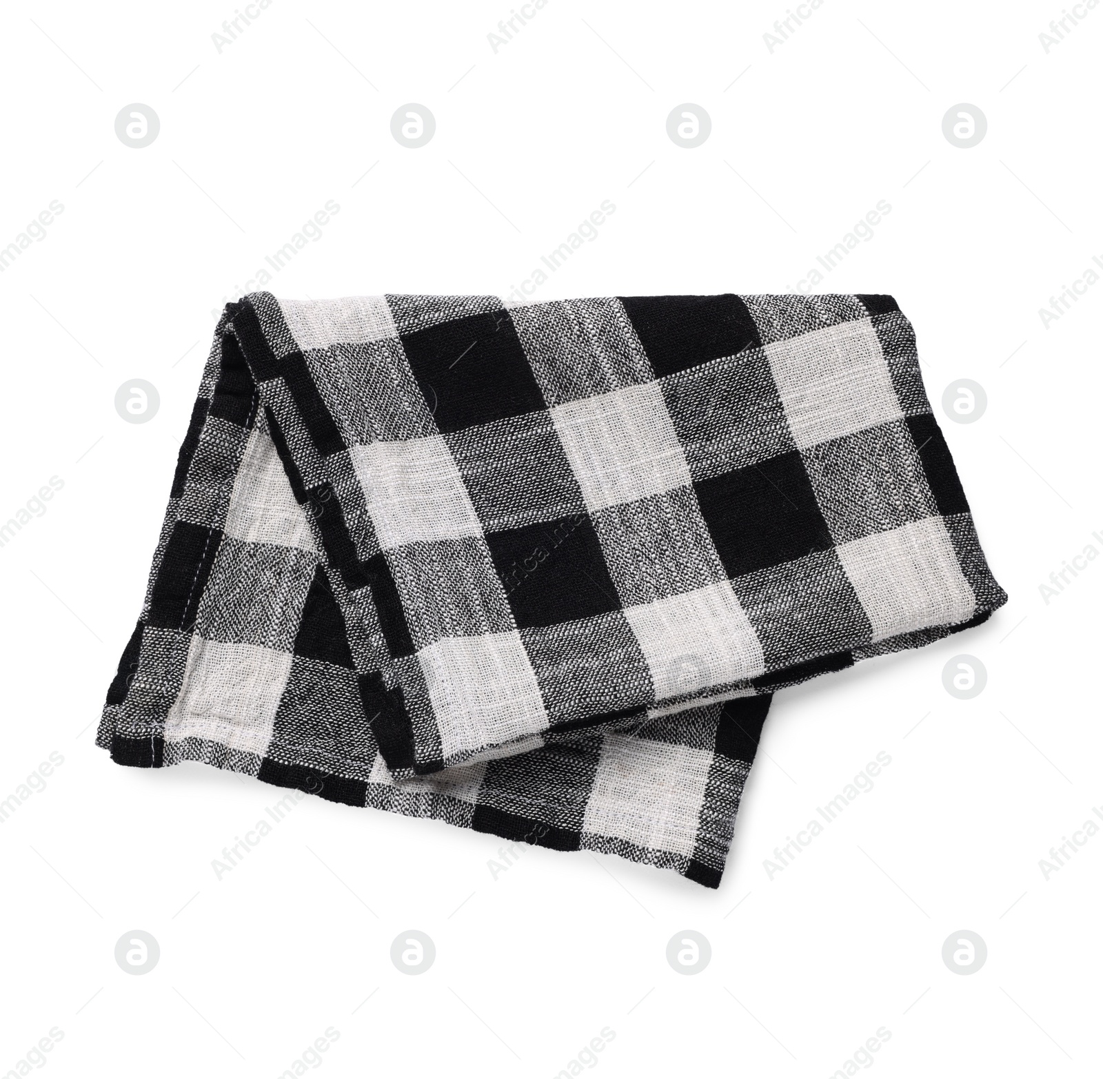 Photo of Black checkered tablecloth on white background, top view