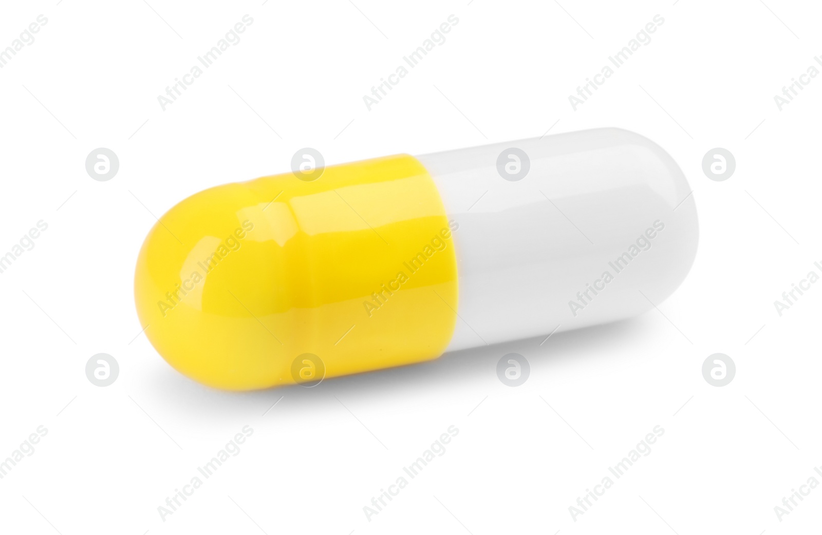 Photo of One antibiotic pill isolated on white. Medicinal treatment