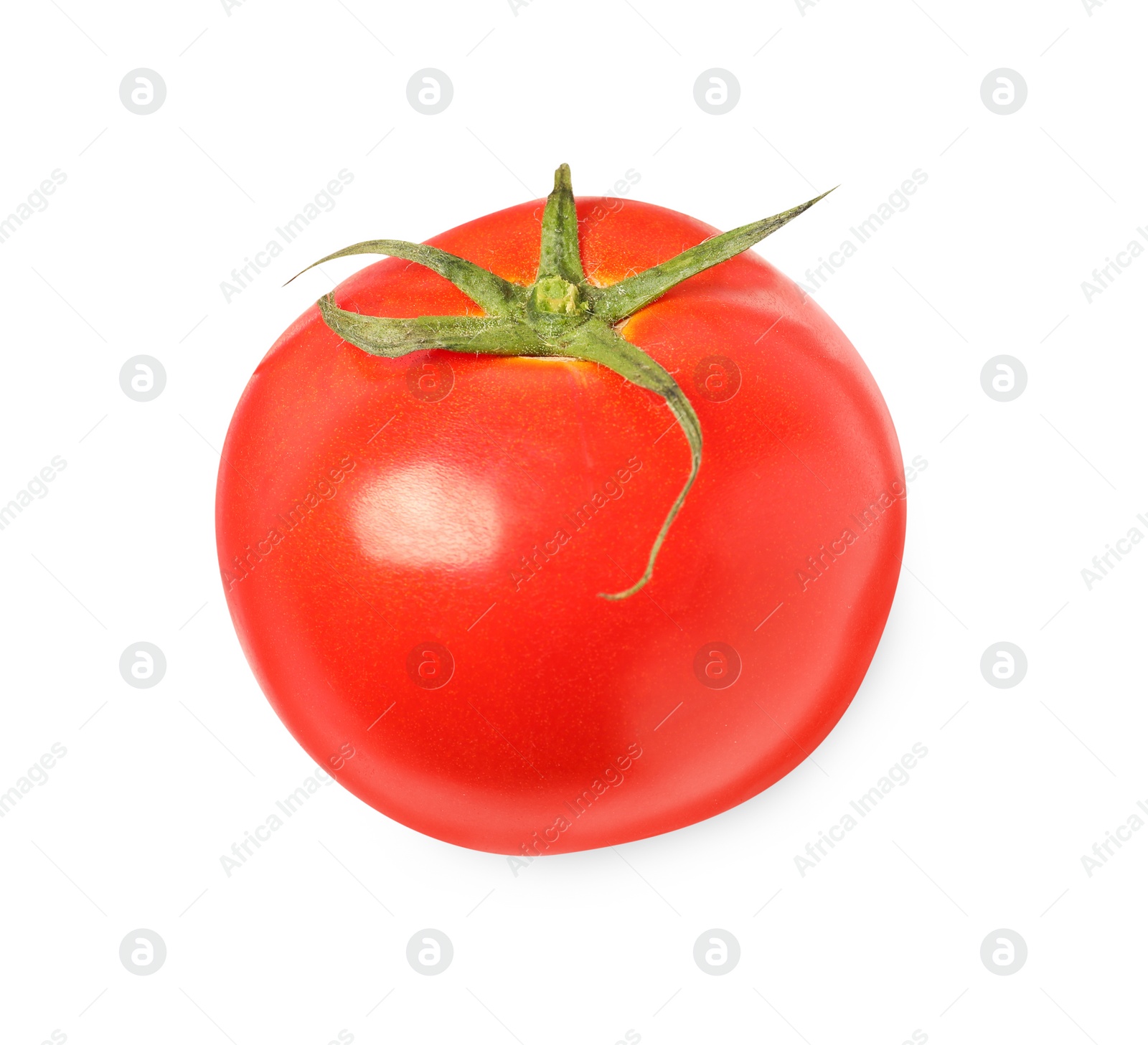 Photo of Fresh ripe tomato isolated on white, top view