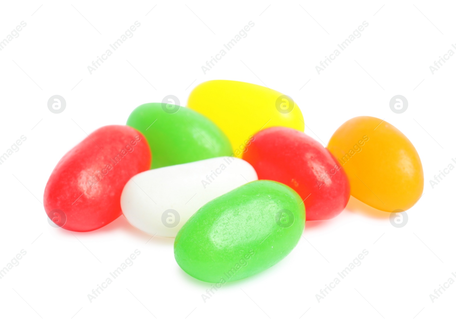 Photo of Delicious colorful jelly beans isolated on white