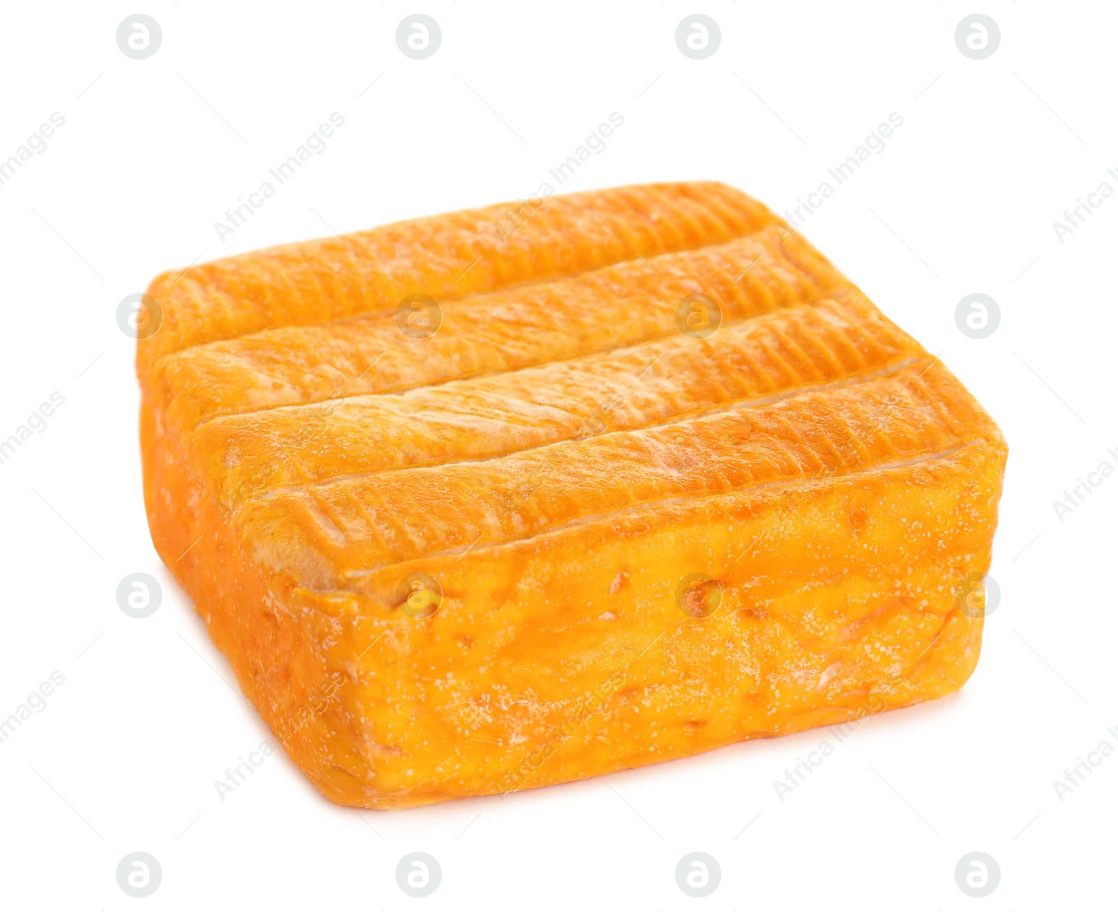 Photo of Block of tasty munster cheese isolated on white