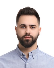 Passport photo. Portrait of young man on white background